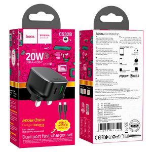 Hoco CS32B Rich PD20W + QC3.0 UK Wall charger & Cable Set